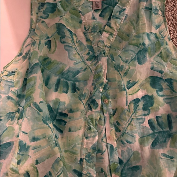 Tommy Bahama Teal Leaf Print Top - Picture 2 of 2